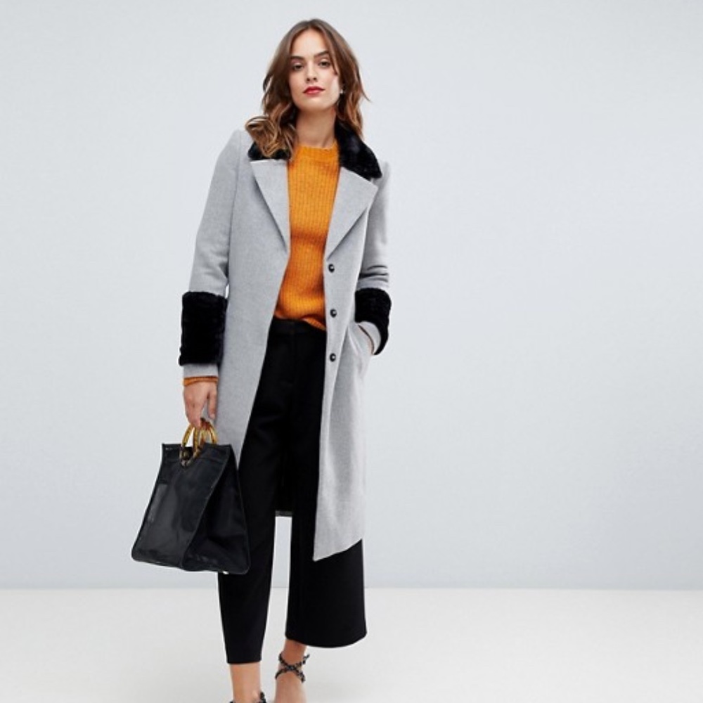 Y.A.S faux fur trim wrap coat